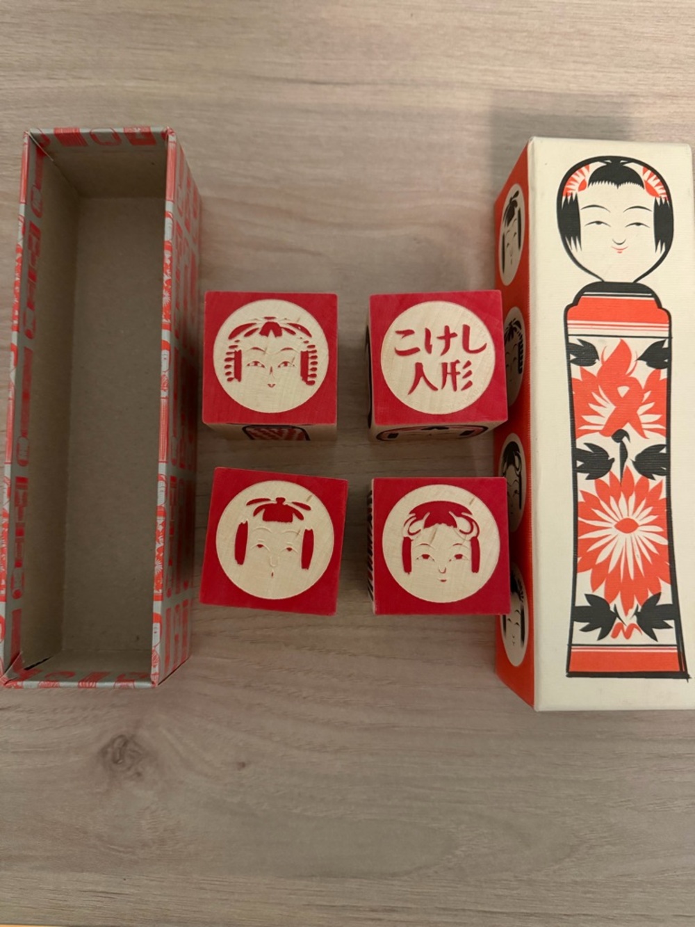 Vintage Red Kokeshi Doll Wooden Stamp Set